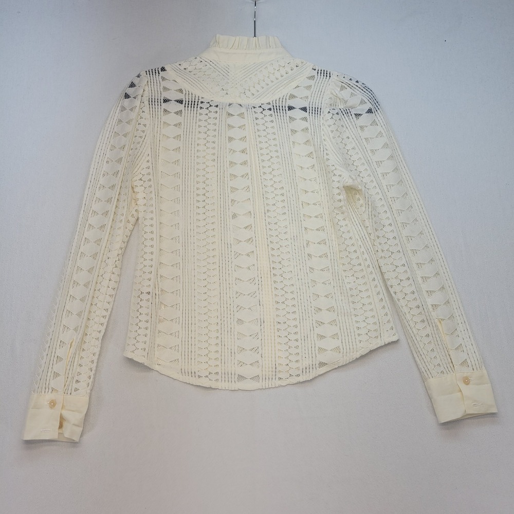 Anthropologie Lace Blouse Womens Size 2 Ivory Victorian Ruffle Mock Neck - Picture 2 of 8